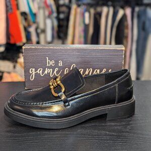 Black Loafers with Gold Hardware